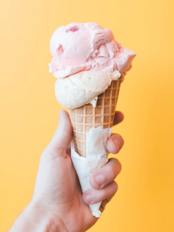 strawberry ice cream on cone